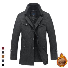 2023 Autumn And Winter New Men's Woolen Coat Man Pair Collar Coat Wholesale Cross-border Supply Wish Amazon Men's Clothing (Option: Dark Gray Twill-XXL)